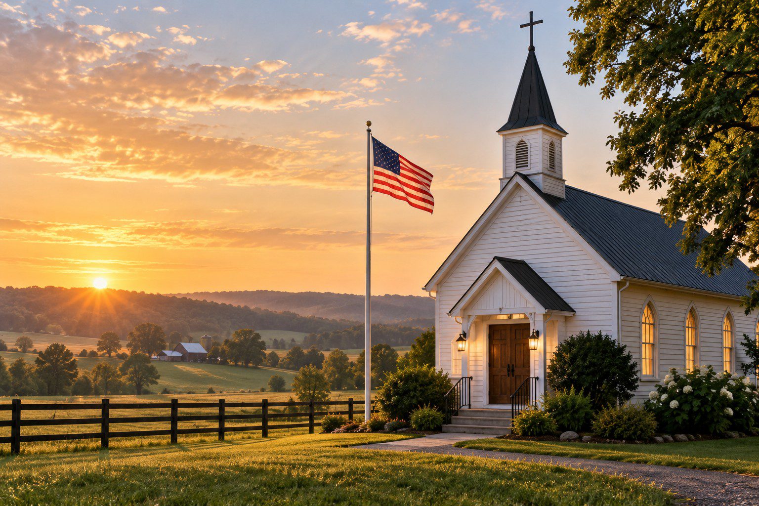 church with flag